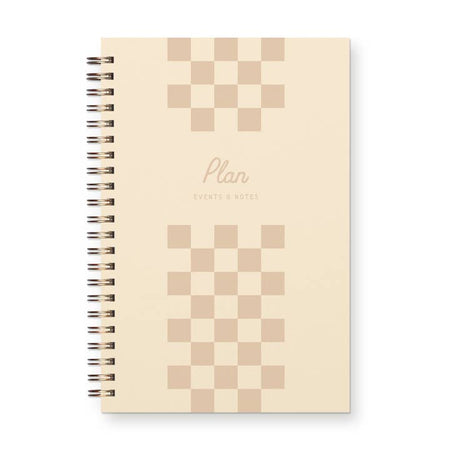 Ivory cover with light pink checkerboard pattern down center. Light pink text saiyng, 