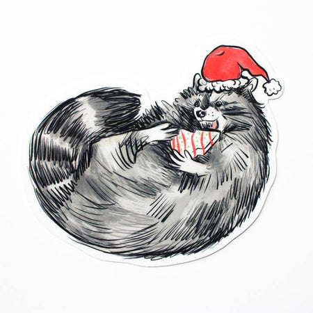 Hungry Santa Raccoon Sticker