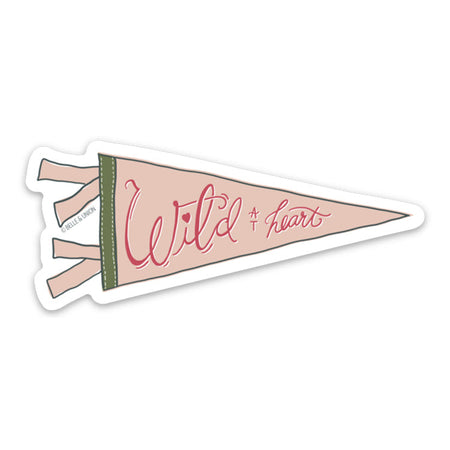 Peach flag pennant with red text saying, “Wild at Heart”. Vertical black band on left side of pennant.