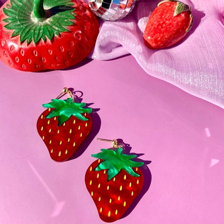 Set of earrings in the image of red strawberries.