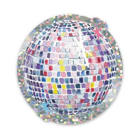 Sticker in the image of a colorful classic disco ball.