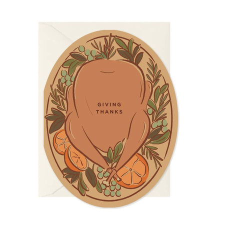 Oval orange card with brown text saying, 