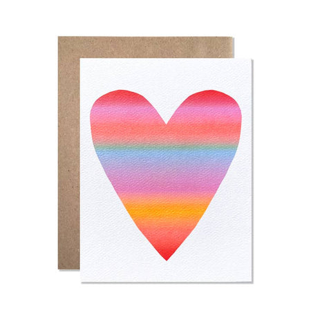 White card with image of large heart with gradient colors of red, pink, green, blue, yellow and orange.  A brown kraft paper envelope is included.