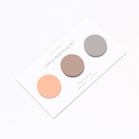 Circle sticky notes in orange, tan and gray color.